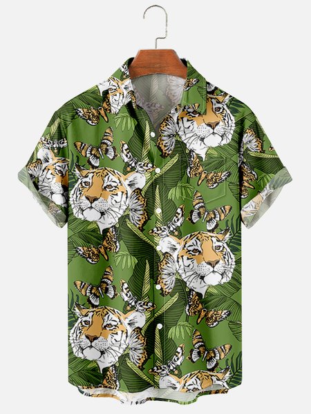 

Outdoor Printed Short Sleeve Shirts, As picture, Men's Floral shirt