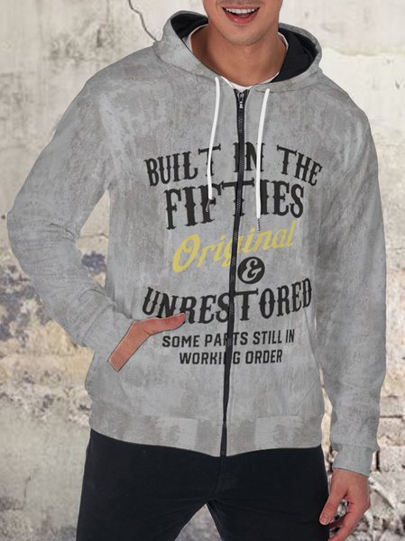 

Built In The Fifties Printed Hooded Outerwear, As picture, Hoodies&Sweatshirts