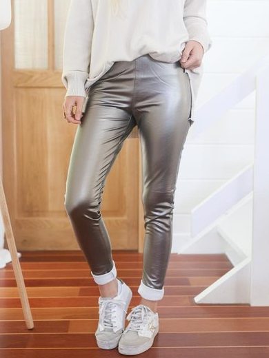 

Solid color stretch mid-rise pants, Gray, Pants