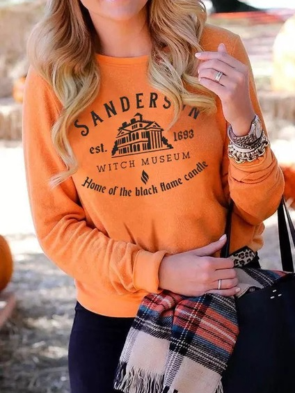 

Letter Crew Neck Pullover Sweatshirt, Orange, Sweatshirts & Hoodies