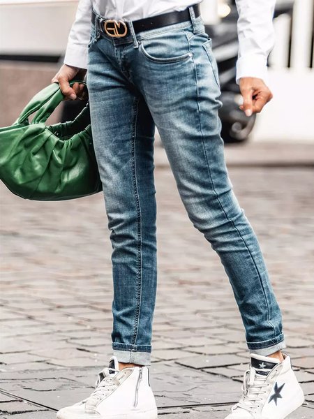 

Solid Regular Fit Denim Pants, Denim blue, Pants