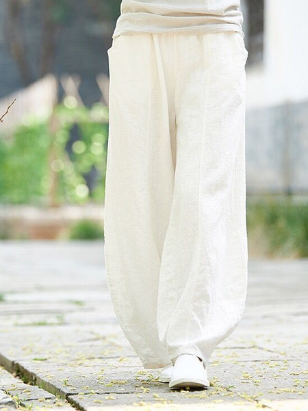 

Casual Household Daily Vintage Pants, White, Pants