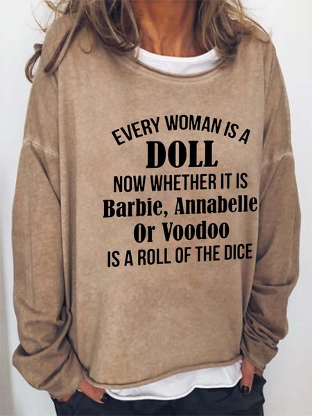 

Every Woman Is A Doll Crew Neck Casual Sweatshirts, Light brown, Hoodies&Sweatshirts