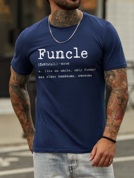 

Funcle Crew Neck Short Sleeve Cotton Blends T-shirt, Deep blue, T-shirts