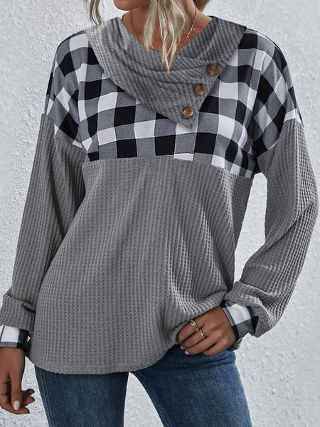 

Checked/Plaid Long sleeve Regular Fit Casual Cotton Blends Sweatshirt, Gray, Sweatshirts & Hoodies