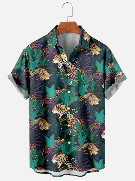 

Shirt Collar Animal Outdoor Shirts, Green, Men's Floral shirt