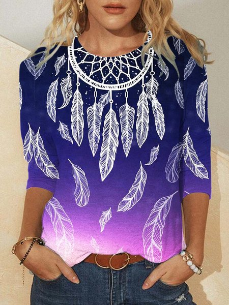 

Gradient Color Mandala Flower Casual Crew Neck Sweatshirt, As picture, Hoodies&Sweatshirts