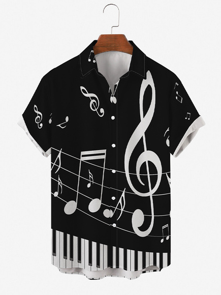 

Short Sleeve Shirt Collar Music Shirts & Tops, Black, Men's Floral shirt