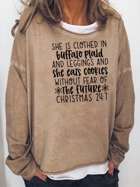 

She Is Clothed In Buffalo Plaid And Leggings And She Eats Cookies Without Fear Of The Future Sweatshirt, Khaki, Hoodies&Sweatshirts