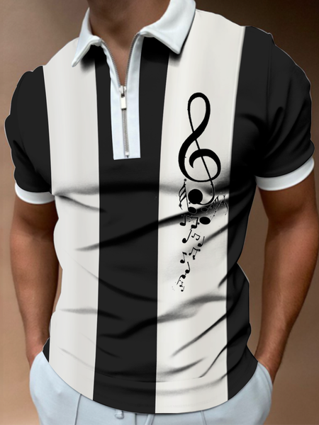 

Vintage Striped Lapel Polo shirt, As picture, Men's t-shirts