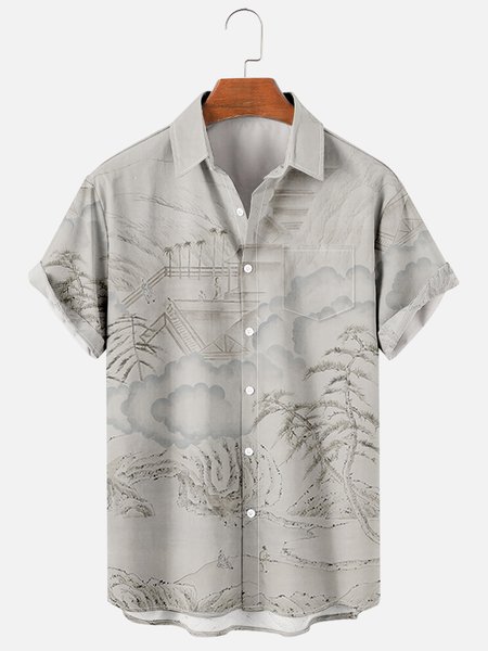 

Shirt Collar Short Sleeve Plants Shirts, Light gray, Men's Floral shirt