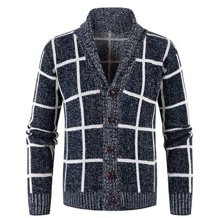 

Lapel Long Sleeve Cotton Sweater, Navyblue, Sweater