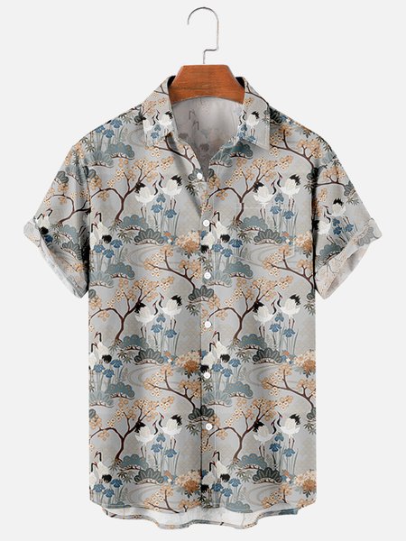 

Short Sleeve Abstract Casual Shirts, Gray, Men's Floral shirt