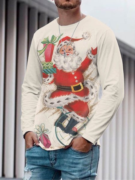 

Santa Claus Graphic Long Sleeve Casual Tee, T-shirt