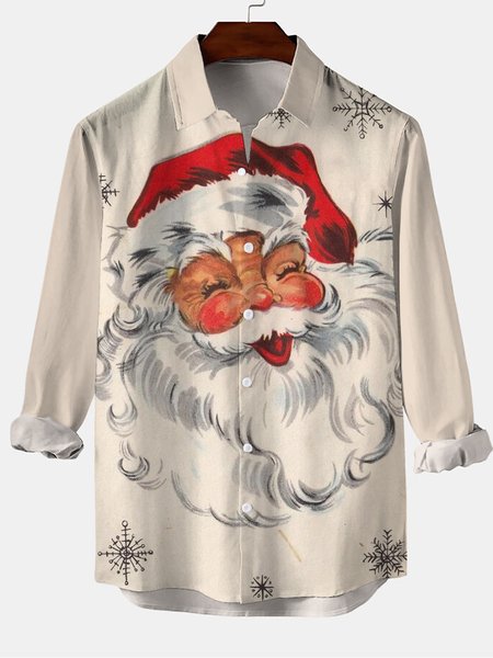 

Santa Graphic Long Sleeve Casual Shirt, Ivory, Shirt