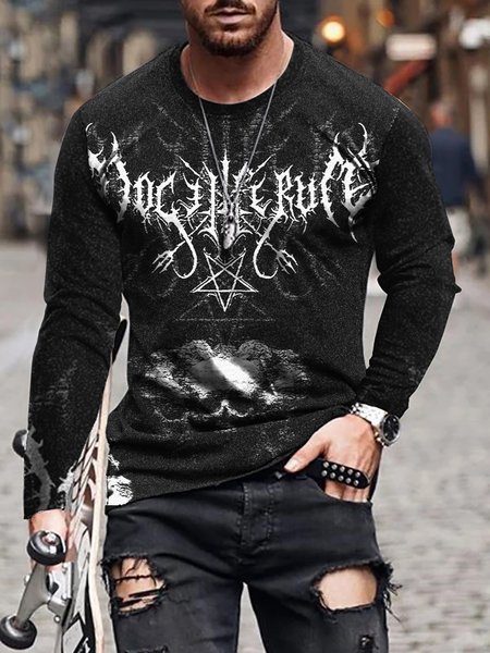 

Retro Skull Graphic Long Sleeve Casual Tee, T-shirt