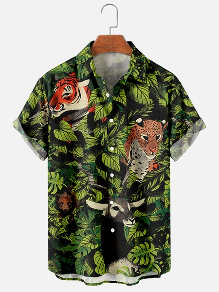 

Short Sleeve Casual Shirts, Green, Men's Floral shirt