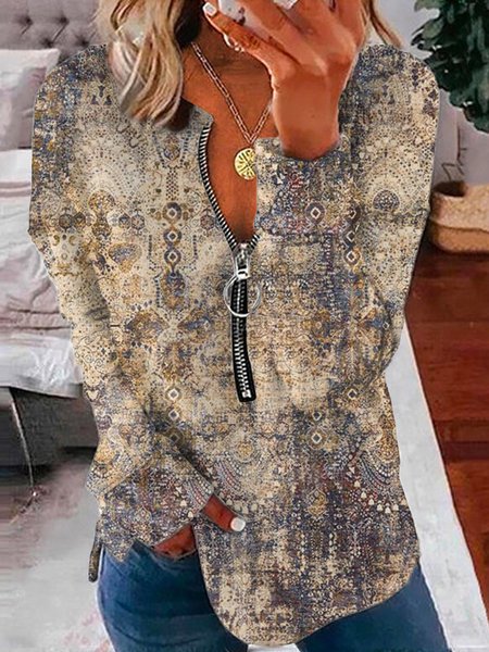 

V Neck Cotton Blends Loosen Shirts & Tops, Multicolor, Tops