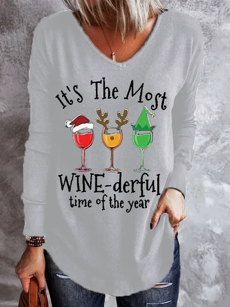 

It's The Most Wine-derful Time Of The Year Women's Long Sleeve Shirts & Tops, Gray, Hoodies&Sweatshirts