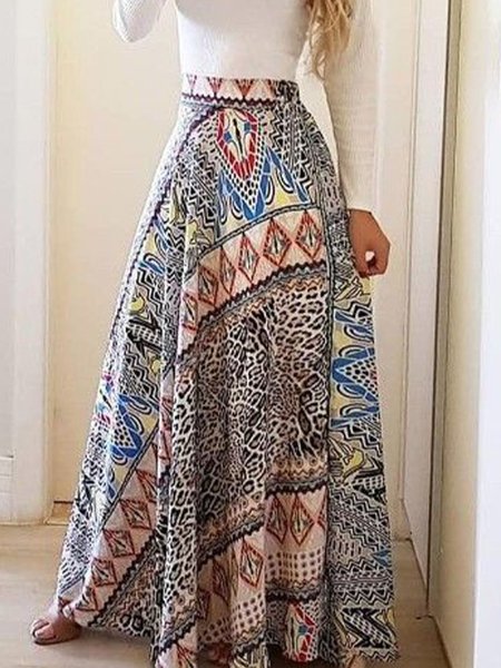 

Loosen Geometric Daily Casual Long Skirts, As picture, Maxi Skirts