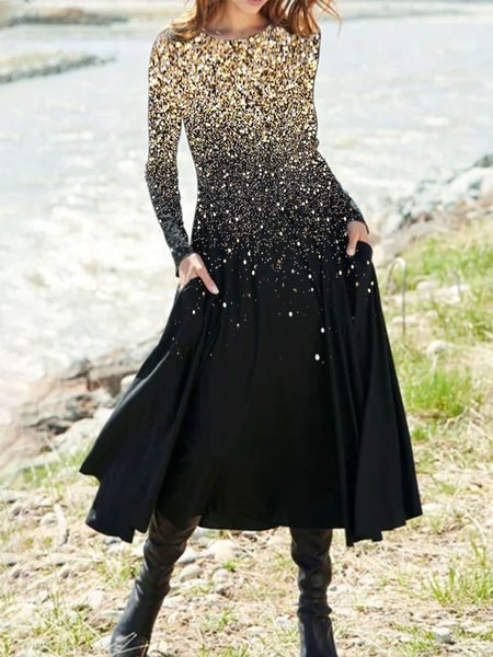 

Vintage Abstract Loosen Dresses, As picture, Midi Dresses