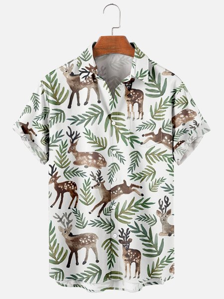 

Casual Short Sleeve Animal Shirts, Green, Men's Floral shirt