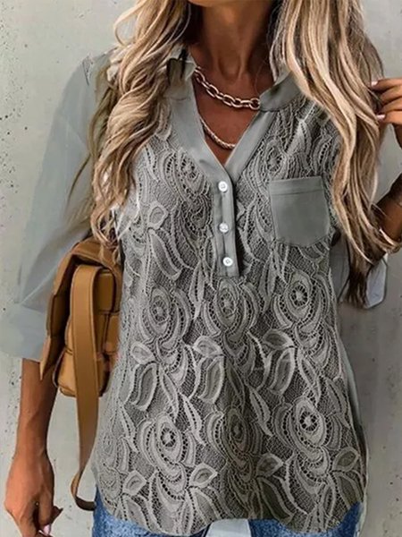 

Shirt Collar Vintage Loosen Shirts & Tops, Green, Blouses & Shirts
