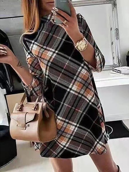 

Griglia Nozioni di base Maniche Lunghe Colletto Rialzato Mini Abito, Cachi, Mini Dresses