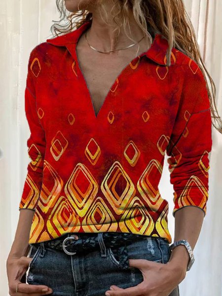 

Loosen Casual Abstract Shirts & Tops, Red, Tops