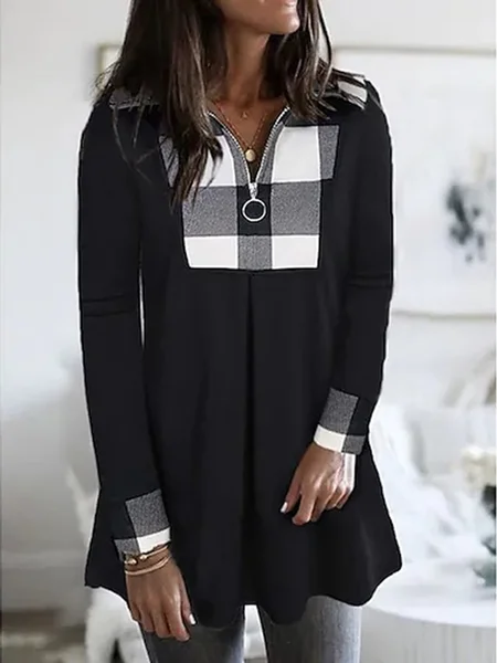

JFN V Neck Patchwork Casual Tunic Top, Black, Shirts & Blouses