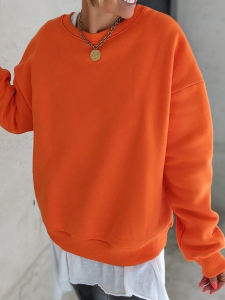

Crew Neck Casual Off Shoulder Loosen Sweatshirt（accessory not included）, Orange, Sweatshirts & Hoodies
