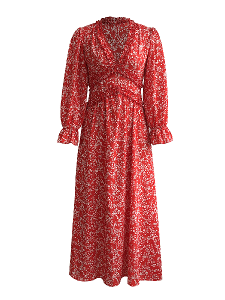 

V Neck Loosen Ruched Dresses, Red, Maxi Dresses
