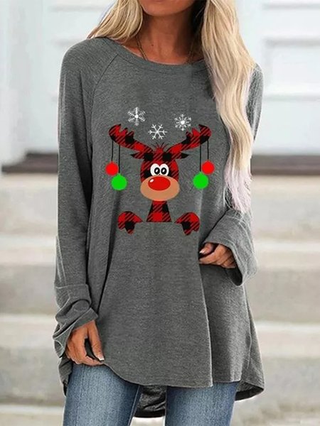 

Cartoon Raglan Sleeve Shirts & Tops, Gray, Long sleeve tops