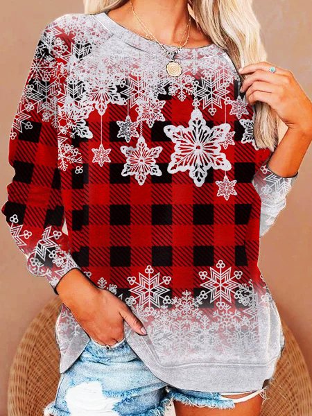 

Casual Christmas Snowflake Crew Neck Sweatshirt, Red, Sweatshirts & Hoodies