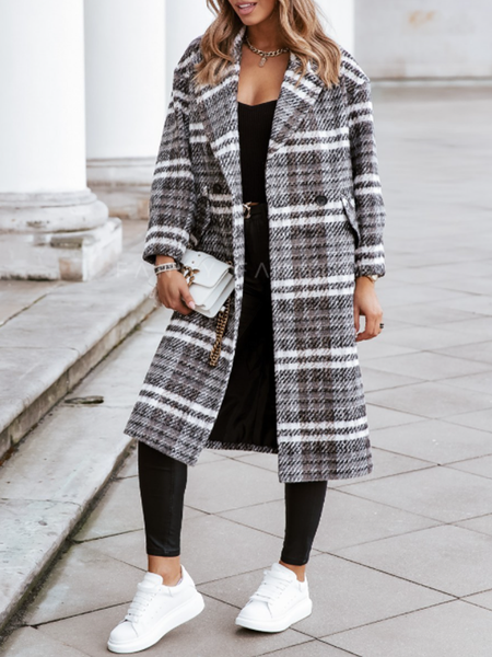 

Casual Household Daily Vintage Flat Collar Plain Loosen Outerwear, Black-white, Coats