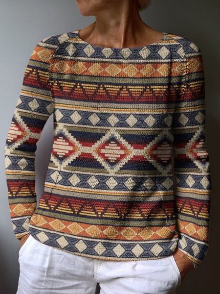 

Round Neck Vintage Shirts & Tops, Multicolor, Tops