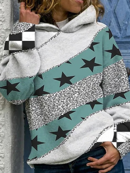 

Hooded Cotton Blends Geometric Sweatshirt, Gray, Sweatshirts & Hoodies