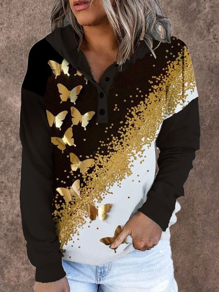 

Butterfly Casual Hooded Loosen Sweatshirt, Black, Sweatshirts & Hoodies