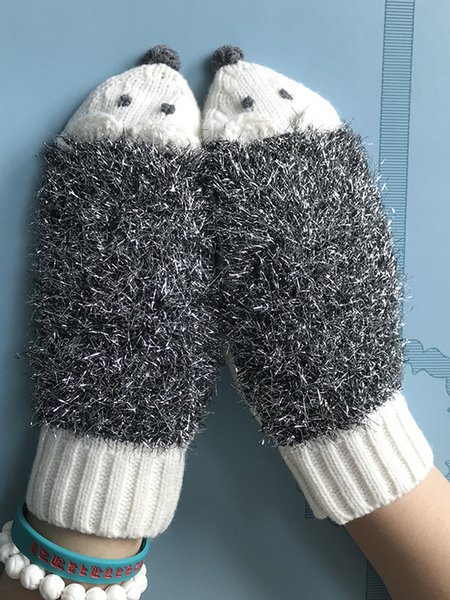 

Simple Hedgehog Mittens Knitted Gloves, As picture, Scarves & Gloves