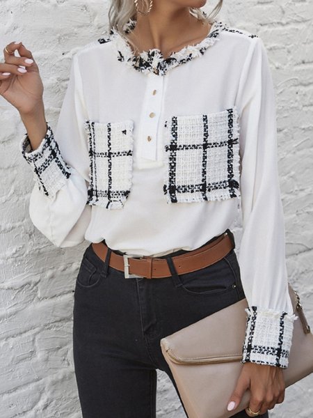 

Casual Lady Simple Plain Vintage Regular Fit Top, White, Blouses and Shirts