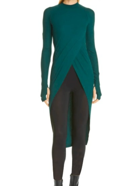 

Winter Crew Neck Elegant Cross Daily Long sleeve Tops, Green, Tops