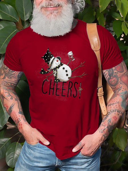 

Tipsy Snowman Wine Cheers Graphic Short Sleeve Casual Tee, Red, T-shirt