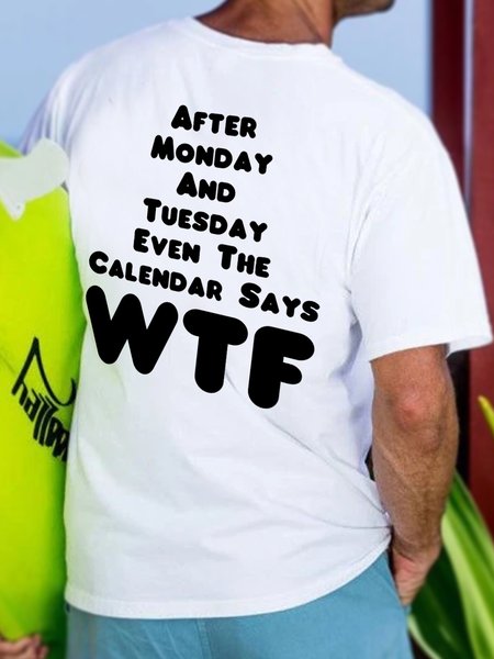 

Funny text double-sided printing round neck short-sleeved T-shirt, White, T-shirts