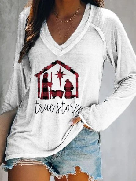

Loosen V Neck Shirts & Tops, White, T-Shirts