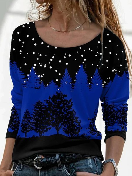 

Casual Long Sleeve Crew Neck Printed Top, Multicolor, Tops