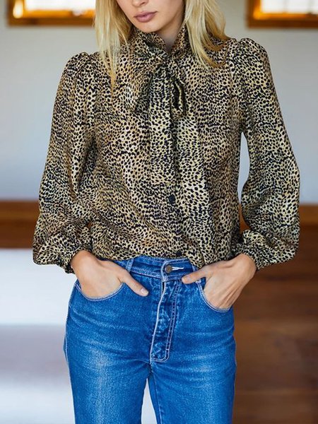 

Leopard Elegant Tie Neck Cute Top, Blouses and Shirts