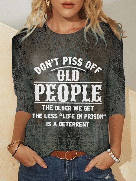 

Don't Piss Off Old People Print Round Neck Shirts & Tops, As picture, Hoodies&Sweatshirts
