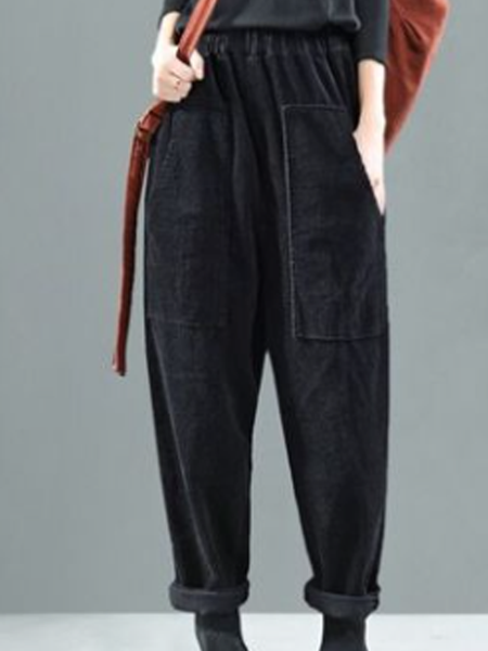 

Casual Household Daily Vintage Pants, Black, Pants
