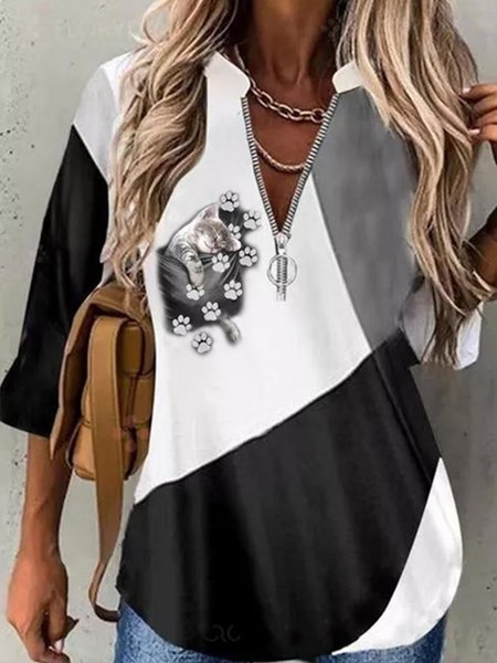 

Shirt Collar Cartoon Vintage Shirts & Tops, Multicolor, Shirts & Blouses