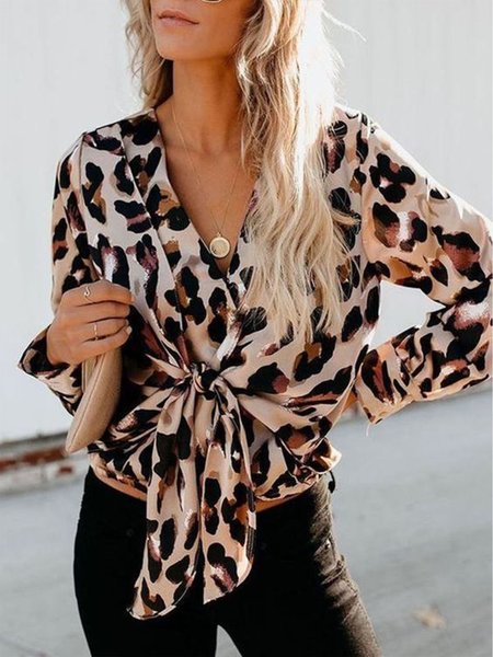 

Leopard Casual V Neck Cute Top, Blouses and Shirts